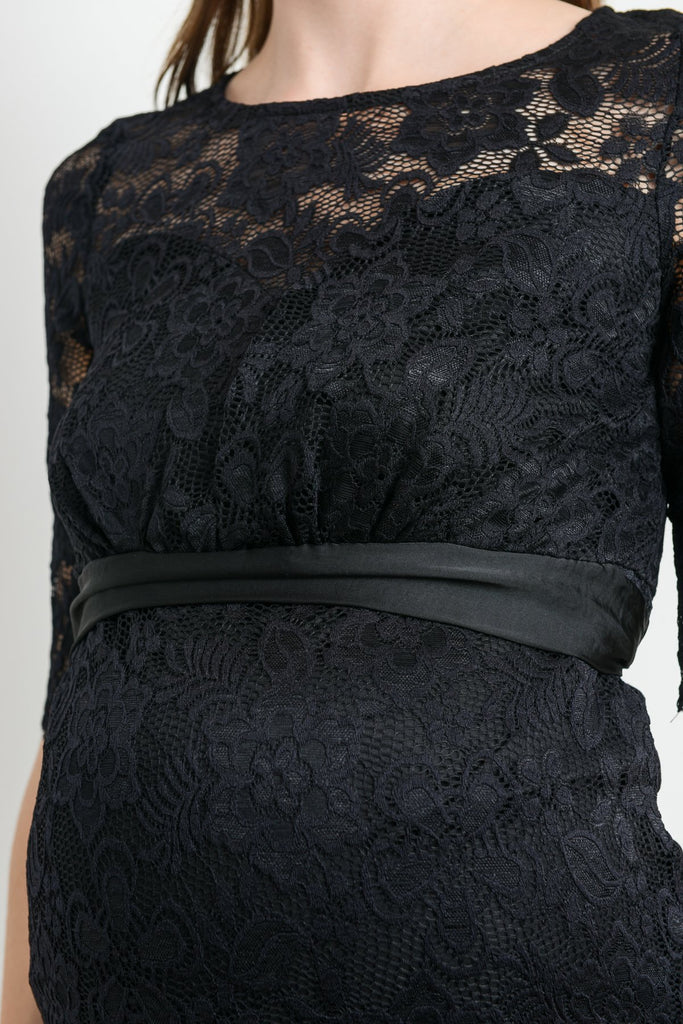 Black Lace with Ribbon Tie Maternity Dress