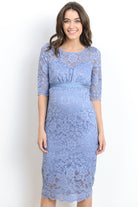 Denim Lace with Ribbon Tie Maternity Dress