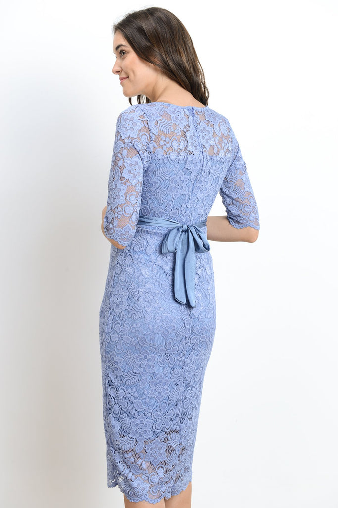 Denim Lace with Ribbon Tie Maternity Dress