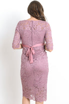 Mauve Lace with Ribbon Tie Maternity Dress