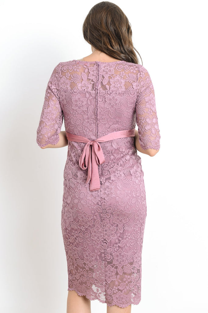 Mauve Lace with Ribbon Tie Maternity Dress