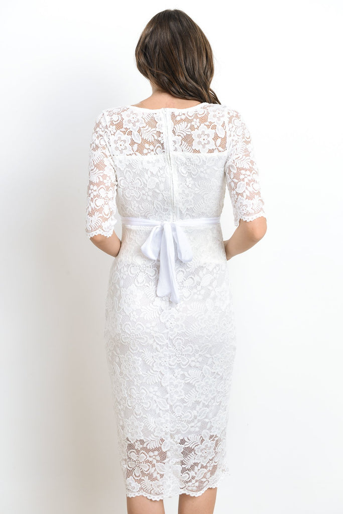 White Lace with Ribbon Tie Maternity Dress