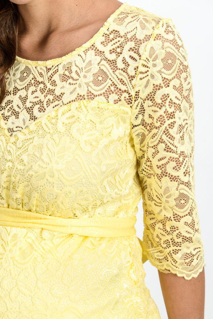 Yellow Lace with Ribbon Tie Maternity Dress