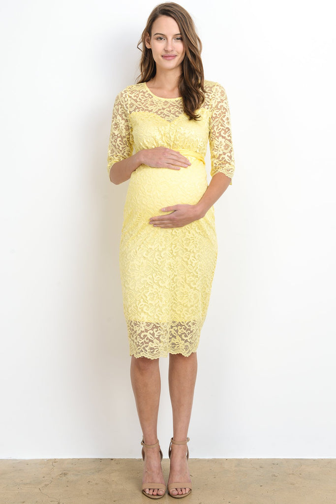 Yellow Lace with Ribbon Tie Maternity Dress