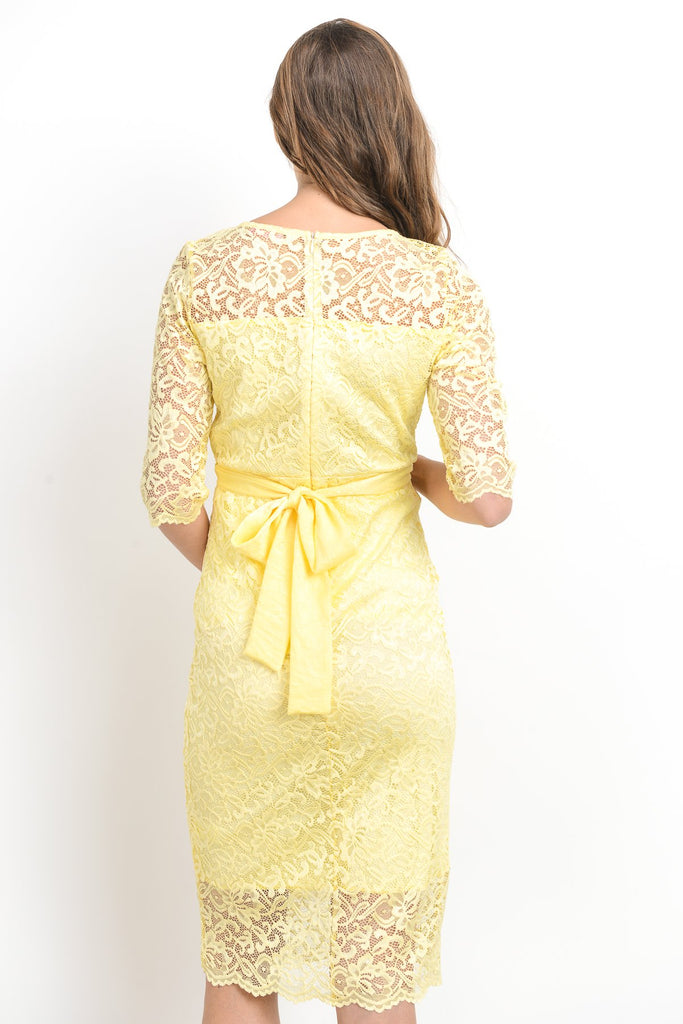 Yellow Lace with Ribbon Tie Maternity Dress