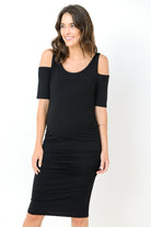 Black Solid Cold Shoulder Bodycon Maternity Dress