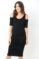 Black Solid Cold Shoulder Bodycon Maternity Dress