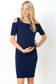 Navy Solid Cold Shoulder Bodycon Maternity Dress