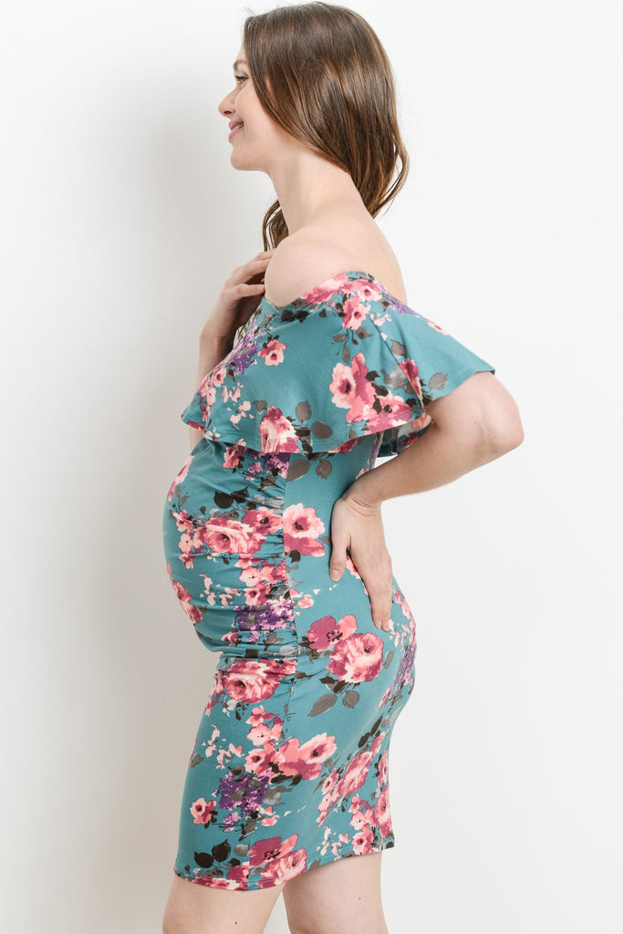Mint Riley Off Shoulder Ruffle Maternity Dress