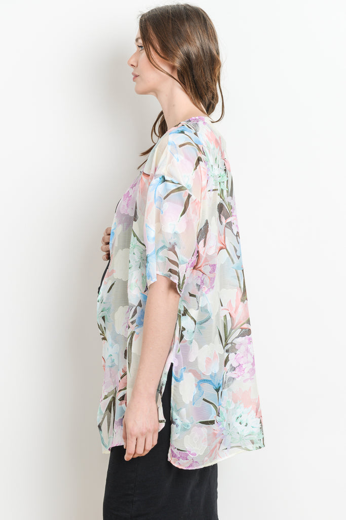 Off White Floral Kimono Maternity Cardigan