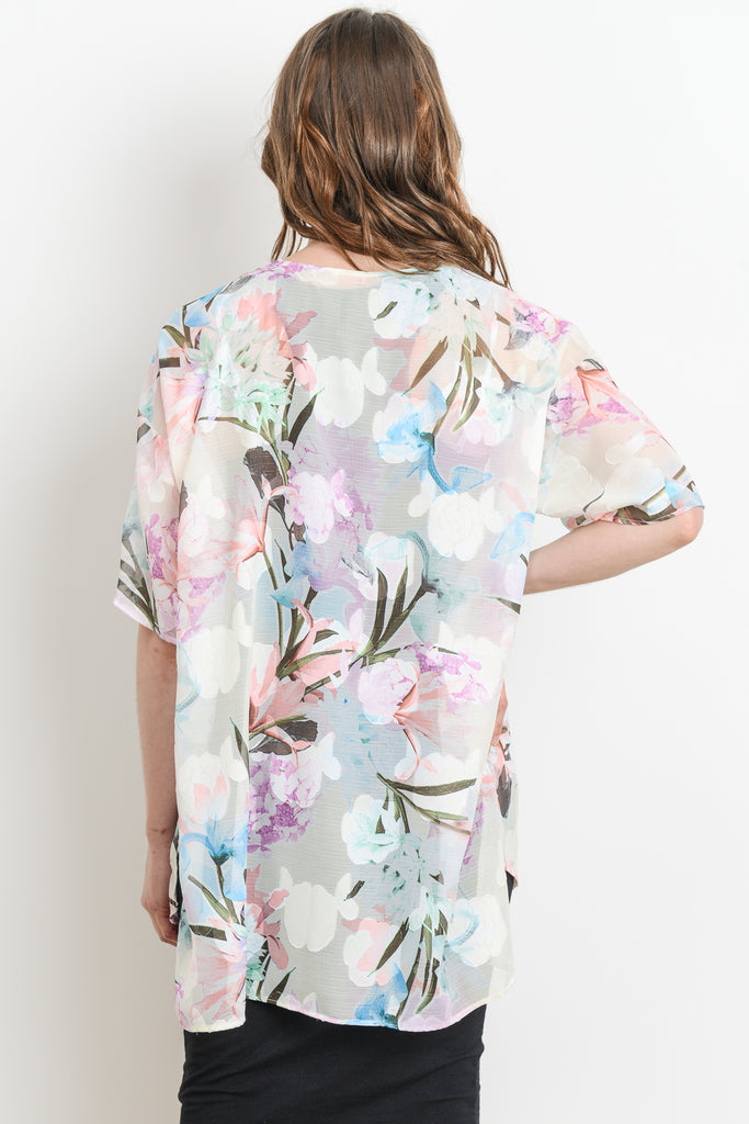 Off White Floral Kimono Maternity Cardigan