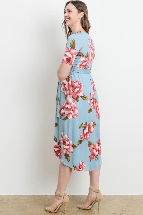 Sky Blue Floral High Low Maternity & Nursing Dress