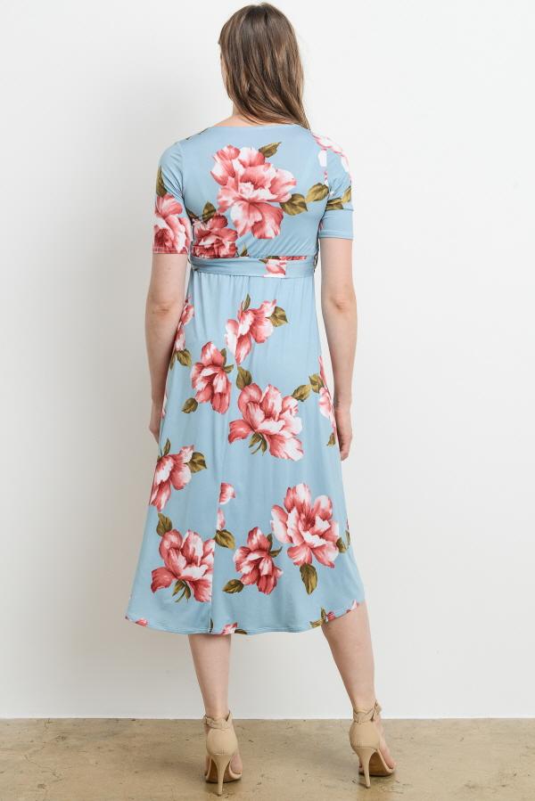 Sky Blue Floral High Low Maternity & Nursing Dress