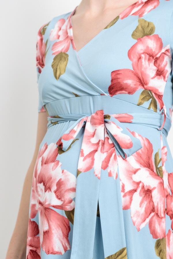 Sky Blue Floral High Low Maternity & Nursing Dress
