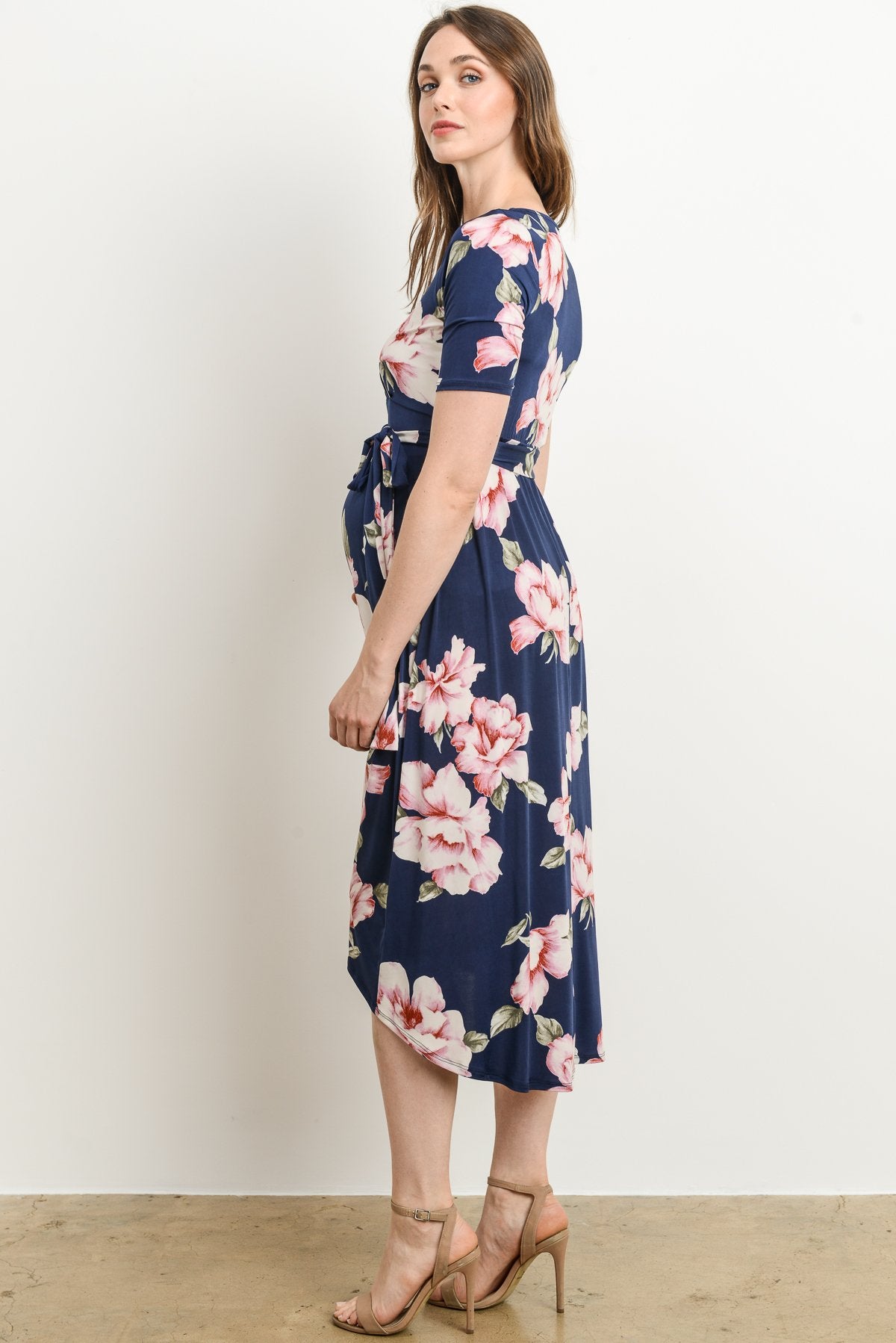 Navy Floral High Low Maternity & Nursing Dress