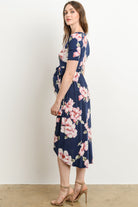 Navy Floral High Low Maternity & Nursing Dress