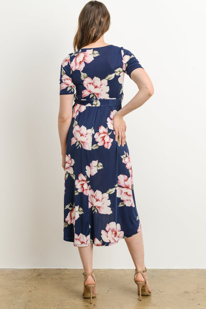 Navy Floral High Low Maternity & Nursing Dress