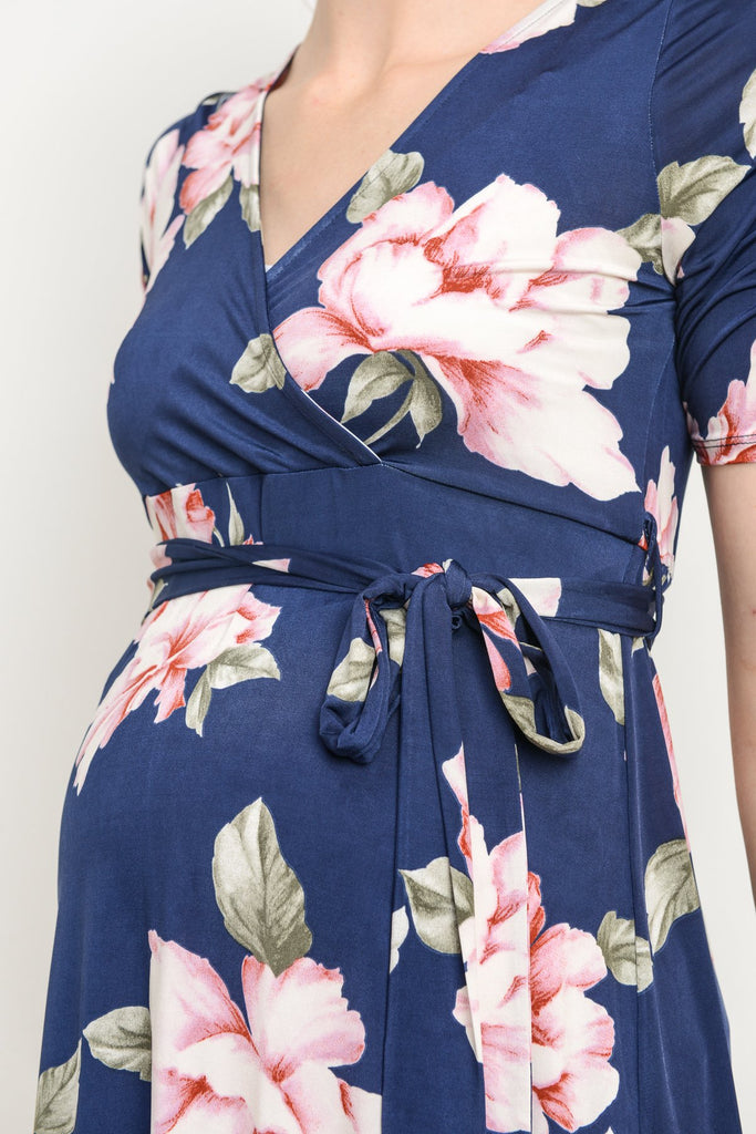 Navy Floral High Low Maternity & Nursing Dress