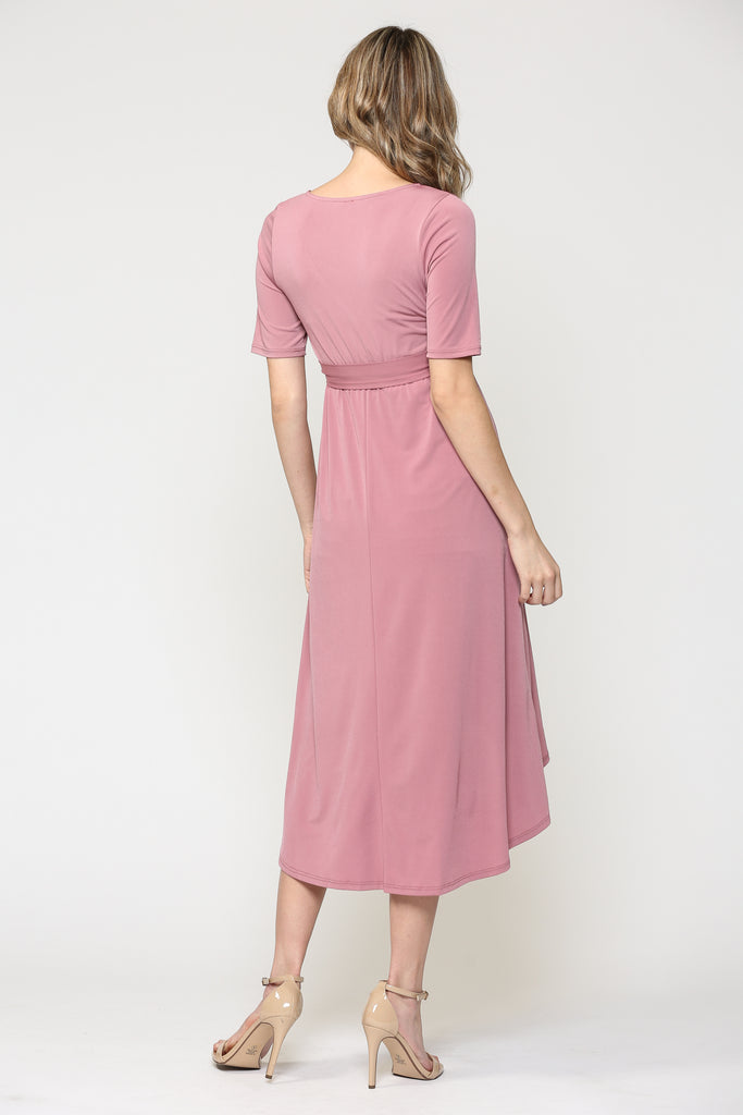 Mauve Solid Tie Waist High-Low Maternity/Nursing Dress