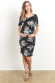 Black Floral Velvet Maternity Scoop Neck Dress