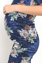Navy Floral Velvet Maternity Scoop Neck Dress