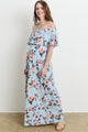 Blue Floral Ruffle Off Shoulder Maternity Maxi Dress
