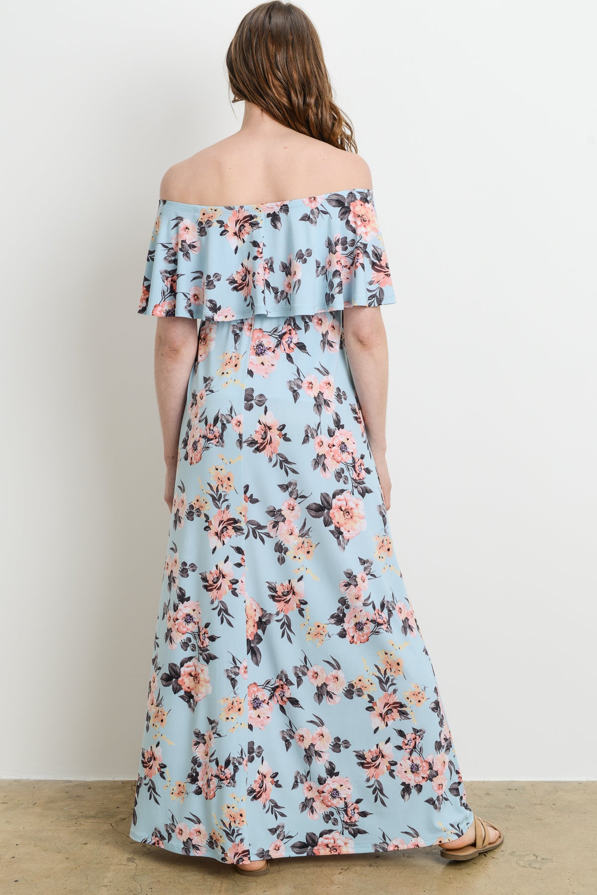 Floral Ruffle Off Shoulder Maternity Maxi Dress IVORY / MEDIUM Floral Ruffle Off Shoulder Maternity Maxi Dress IVORY / MEDIUM