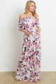 Ivory Floral Ruffle Off Shoulder Maternity Maxi Dress