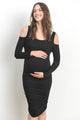 Black Solid Cold Shoulder Bodycon Maternity Dress