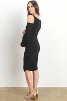 Black Solid Cold Shoulder Bodycon Maternity Dress