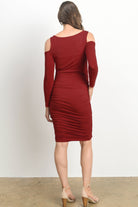 Burgundy Solid Cold Shoulder Bodycon Maternity Dress