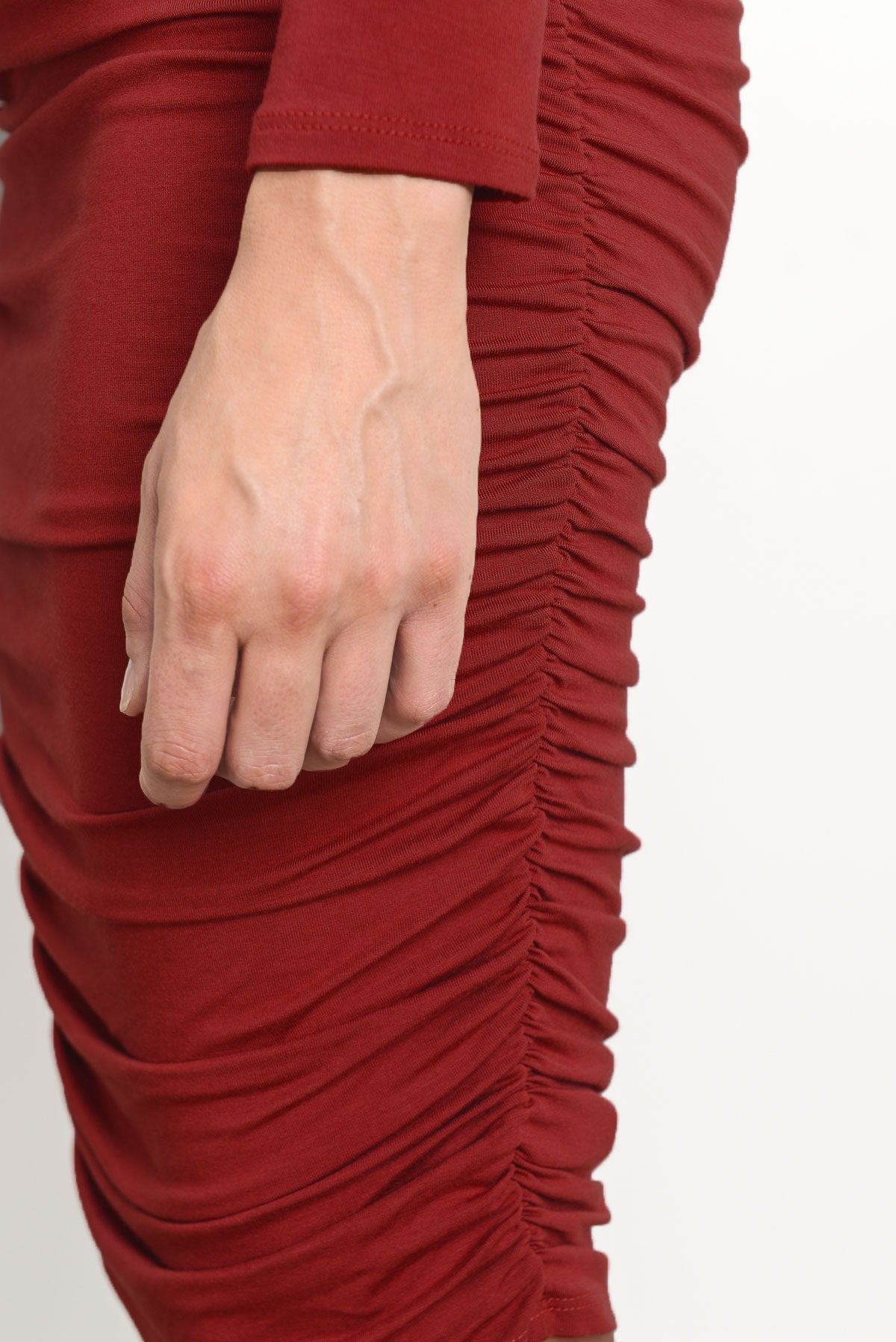 Burgundy Solid Cold Shoulder Bodycon Maternity Dress