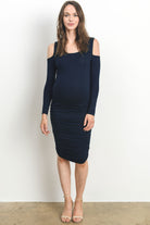 Navy Solid Cold Shoulder Bodycon Maternity Dress