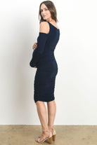 Navy Solid Cold Shoulder Bodycon Maternity Dress