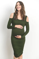 Olive Solid Cold Shoulder Bodycon Maternity Dress