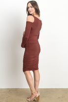 Red Brown Solid Cold Shoulder Bodycon Maternity Dress