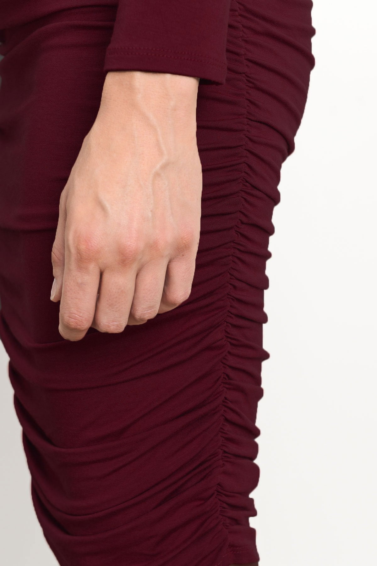 Wine Solid Cold Shoulder Bodycon Maternity Dress