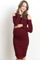 Wine Solid Cold Shoulder Bodycon Maternity Dress