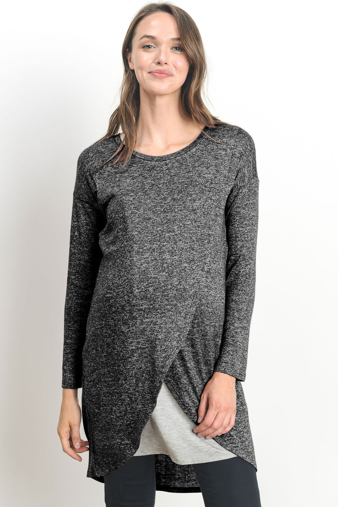 Charcoal/Grey Long Sleeve Maternity & Nursing Sweater Tunic