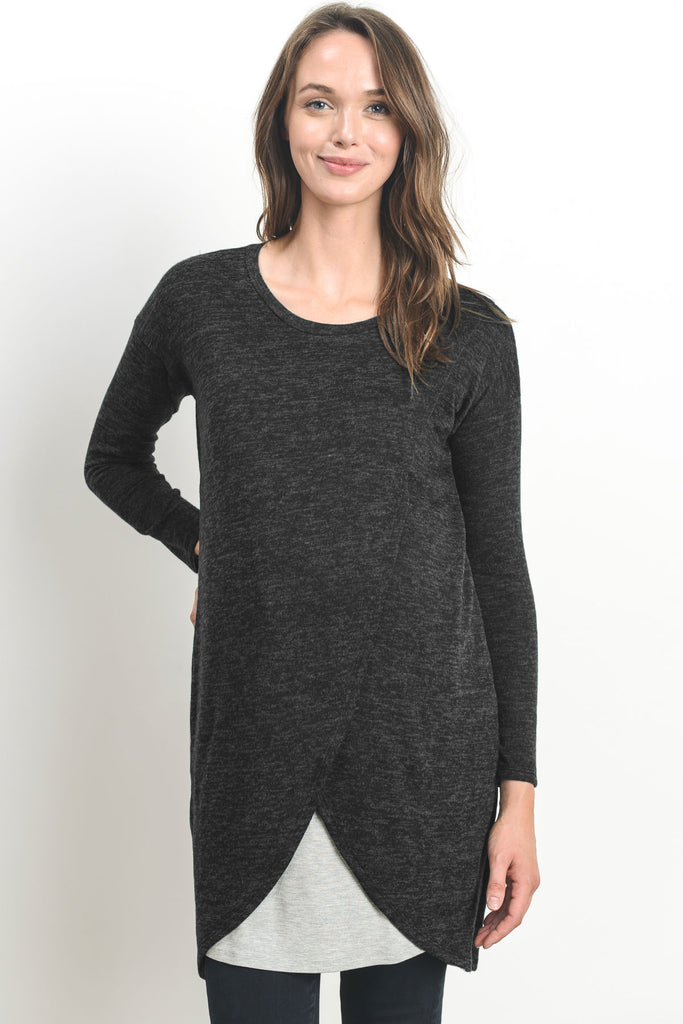 Dark Grey/Grey Long Sleeve Maternity & Nursing Sweater Tunic