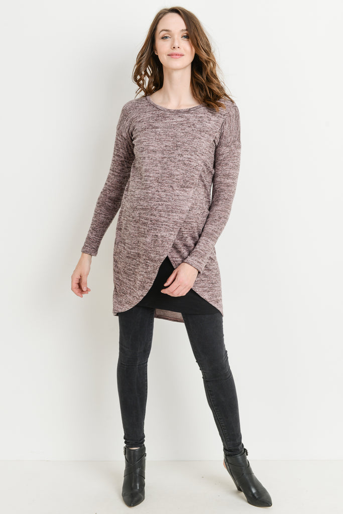 Mauve/Black Long Sleeve Maternity & Nursing Sweater Tunic