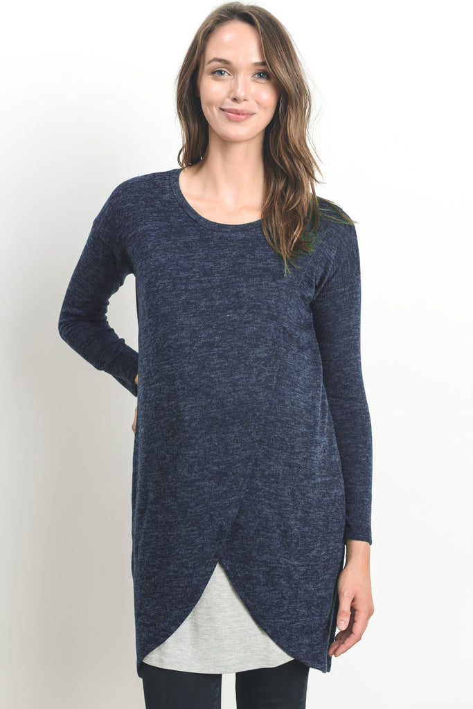 Navy/Grey Long Sleeve Maternity & Nursing Sweater Tunic