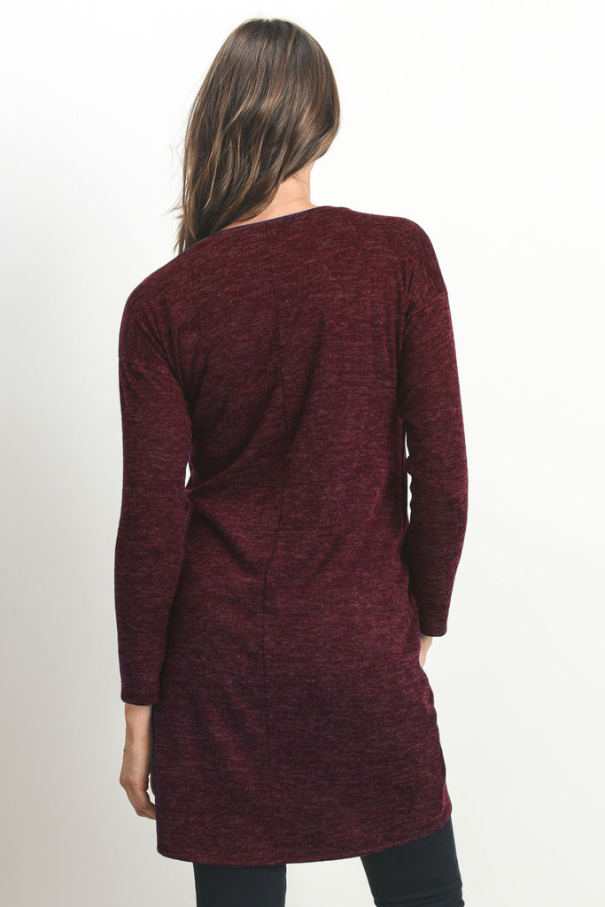 Wine/Black Long Sleeve Maternity & Nursing Sweater Tunic