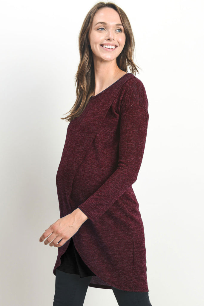 Wine/Black Long Sleeve Maternity & Nursing Sweater Tunic