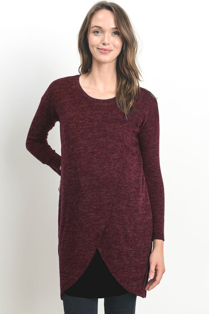 Wine/Black Long Sleeve Maternity & Nursing Sweater Tunic