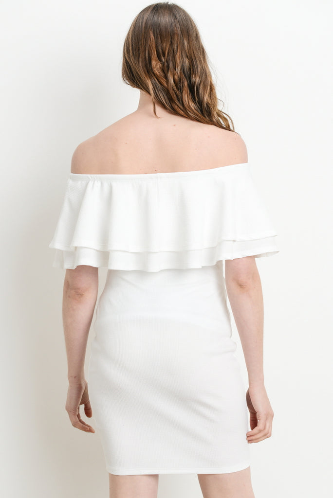 Ivory Double Ruffle Off Shoulder Maternity Dress