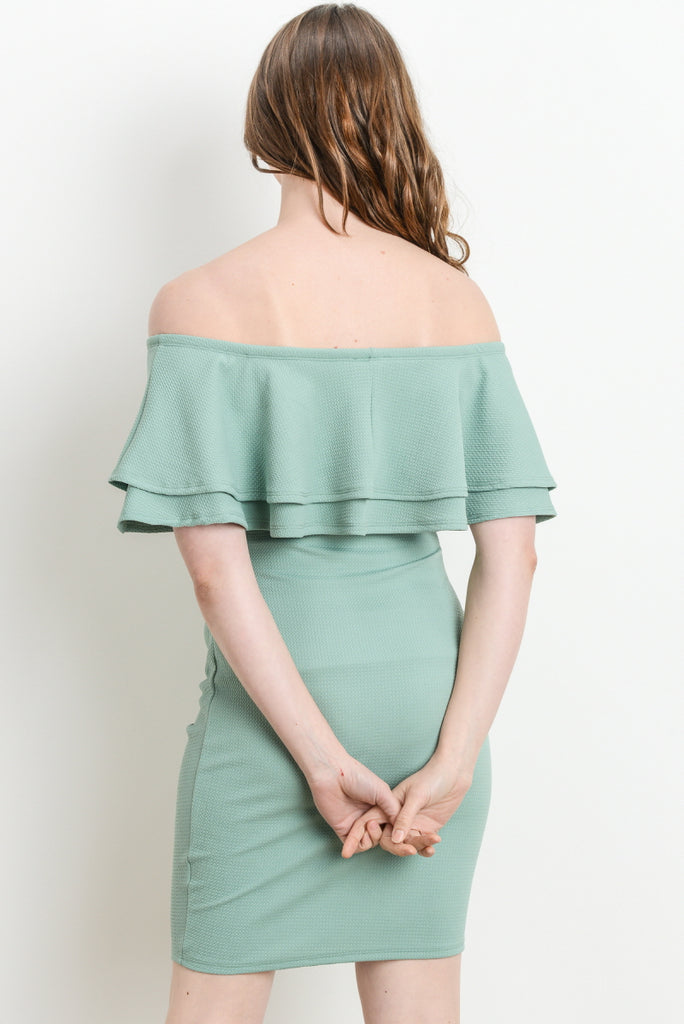 Sage Double Ruffle Off Shoulder Maternity Dress