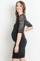 Black Lace and Draped Jersey Maternity Dress
