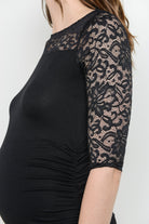 Black Lace and Draped Jersey Maternity Dress