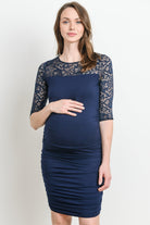 Navy Lace and Draped Jersey Maternity Dress